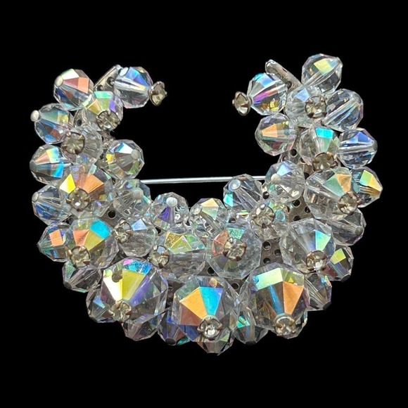 Jewelry - Vintage Crystal Crescent Moon Shaped Brooch